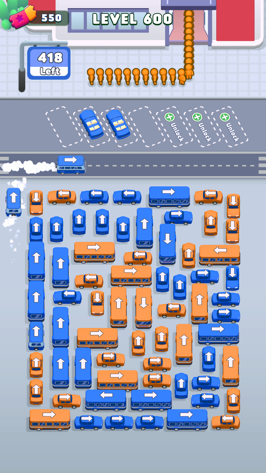 乗客の色に合う車を乗り場へ出す盤面