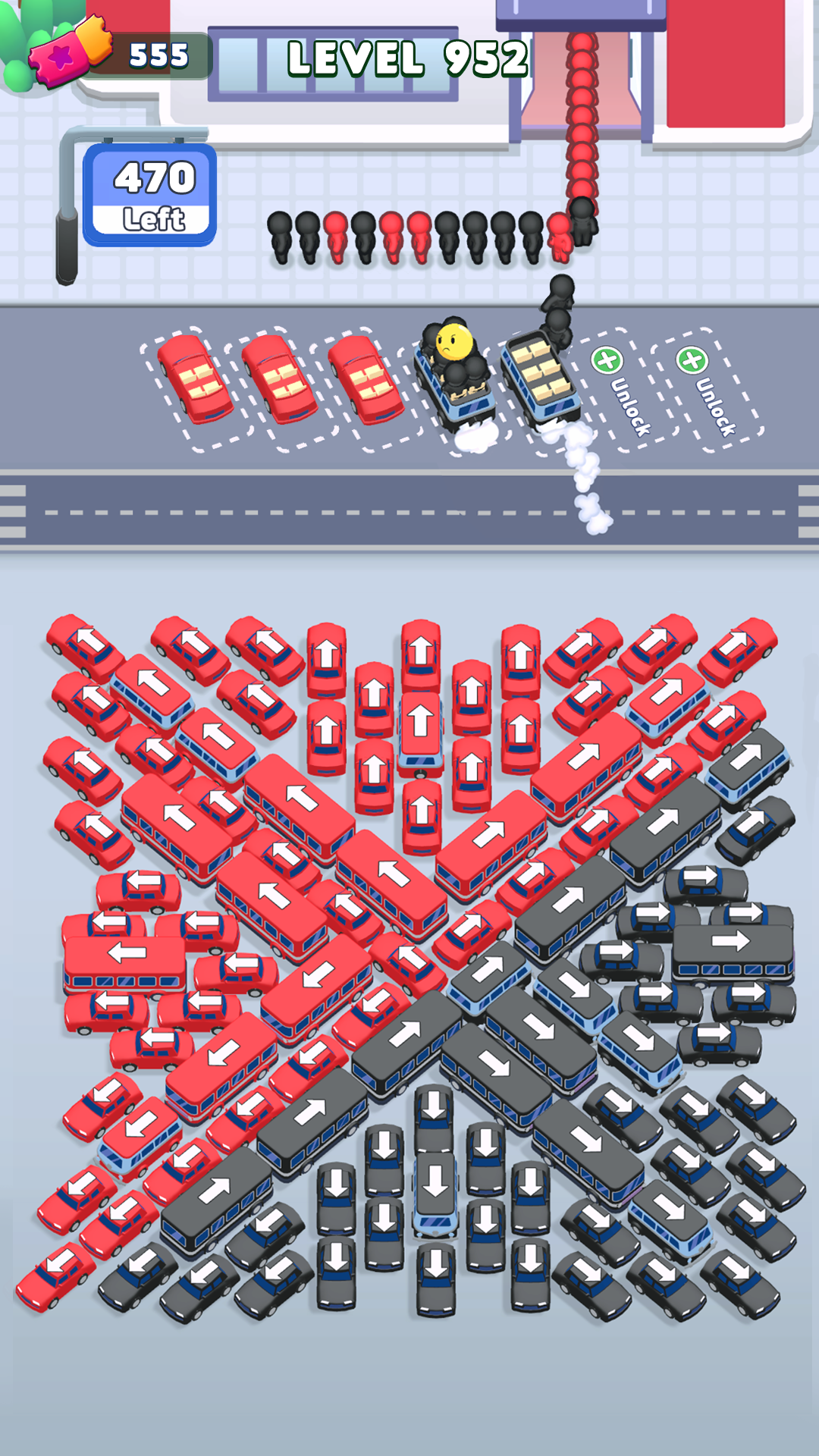 車が通れる向きと出す順番を考える駐車場