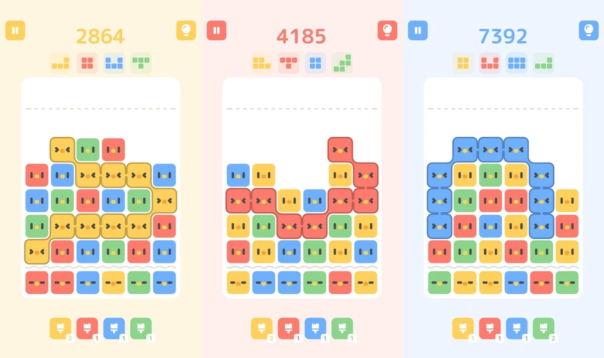 コネクトリ:色のついたとりをつなぐ盤面の異なる公式画面3枚