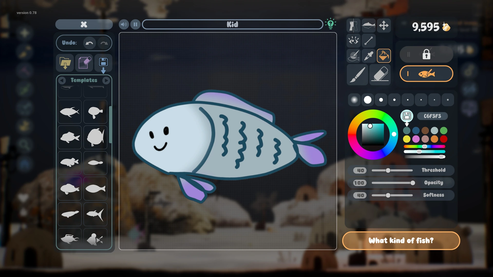 Drawquarium：カラーパレットと描画ツールで魚を描く公式画面