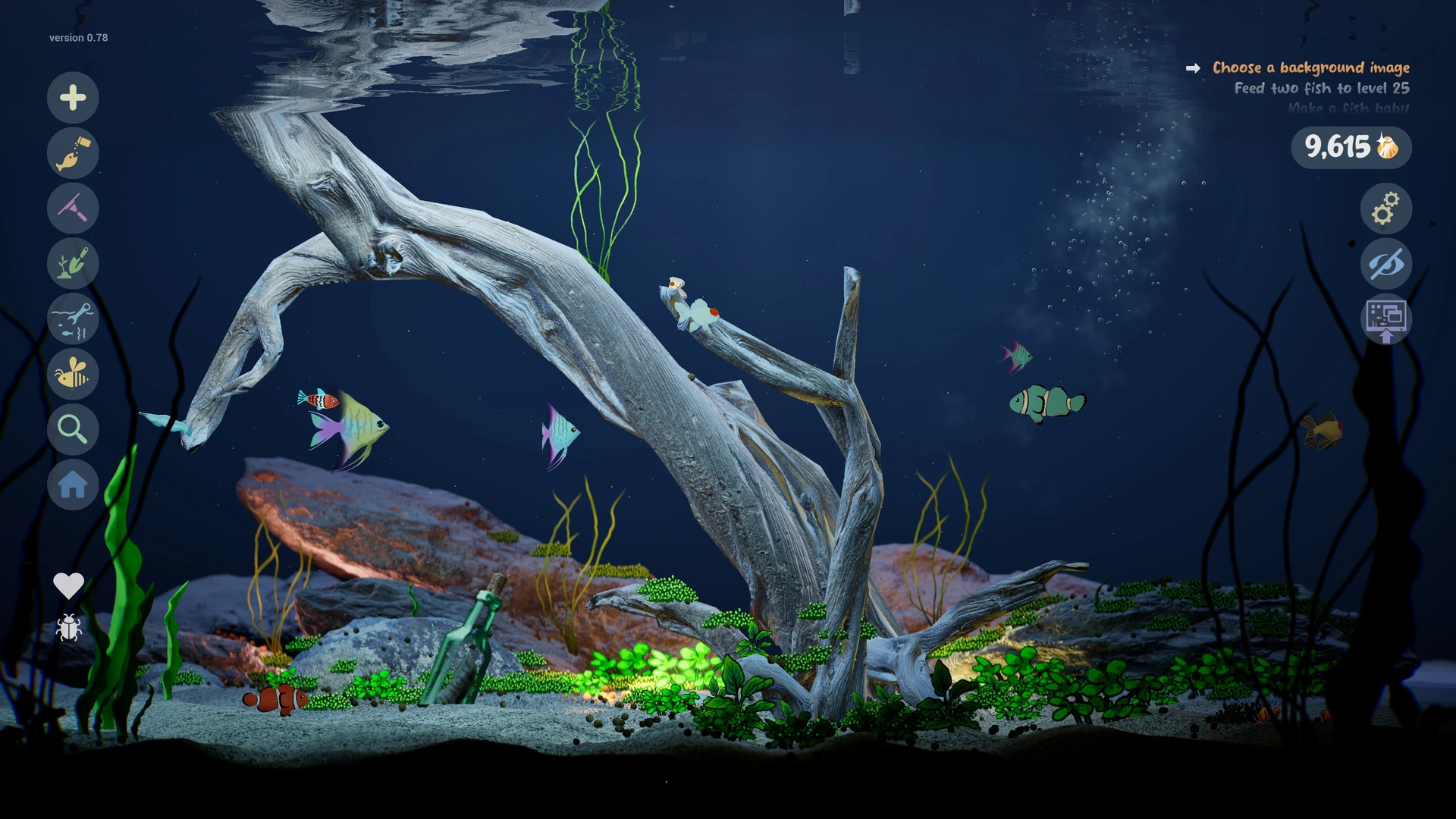 Drawquarium：手描きの魚と流木、水草を配置した水槽の公式画面