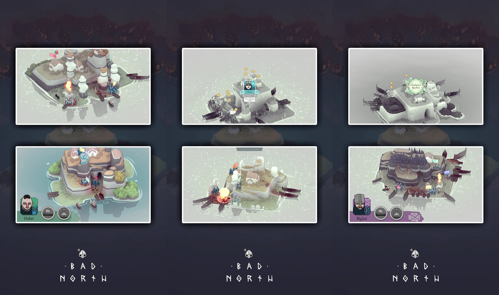 Bad North：公式掲載画像3枚を原比率で並べたアイキャッチ