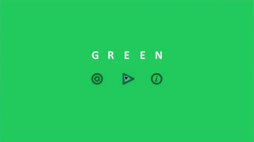 Green：Green のタイトル画面。緑の背景と開始ボタンを表示。