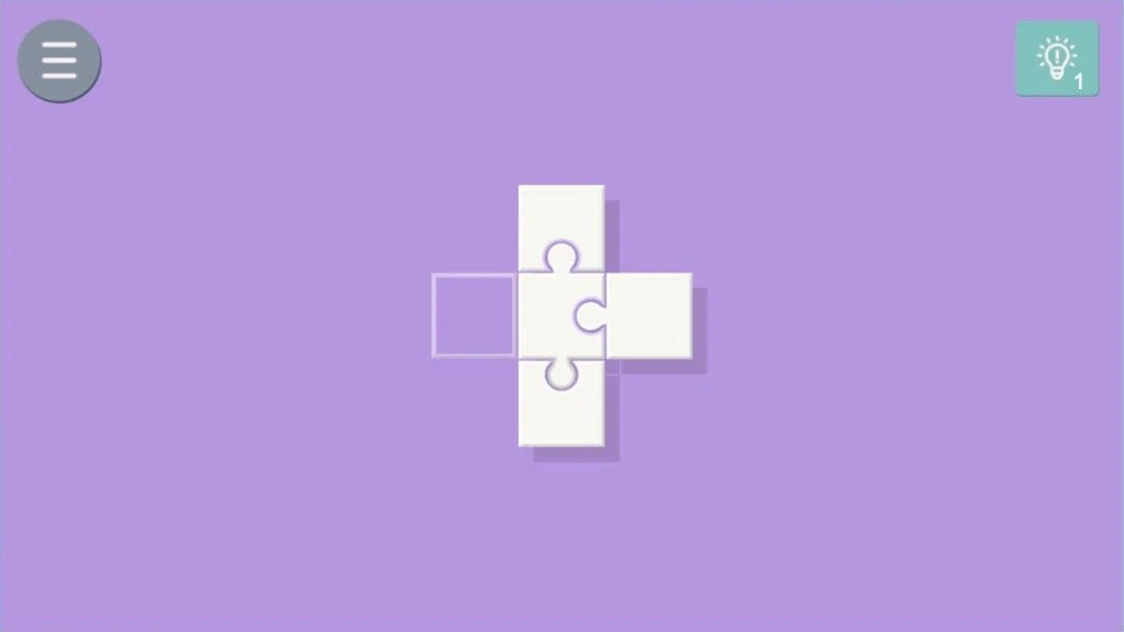 Unpuzzle：Unpuzzle のレベル 2。左のピースを引き離した後、中央・上・下・右の 4 枚が残っている盤面。