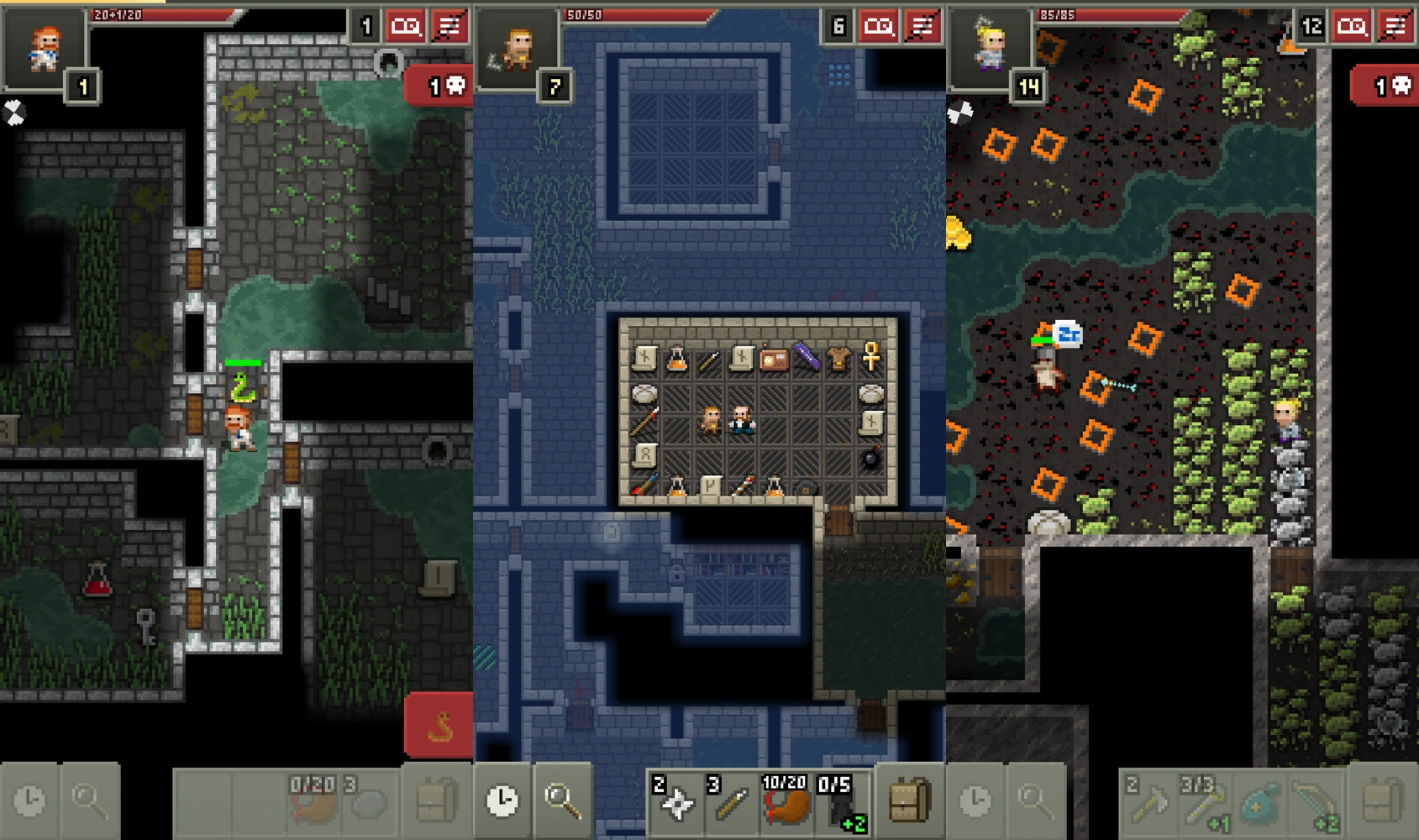 Shattered Pixel Dungeon：公式掲載画像3枚を原比率で並べたアイキャッチ