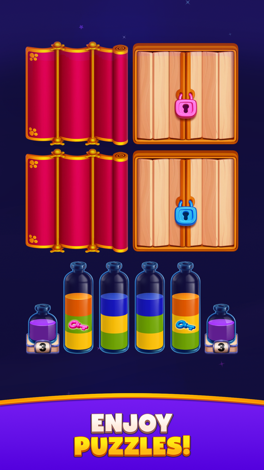 仕掛けのあるボトルを整理するマジックソートの公式画面