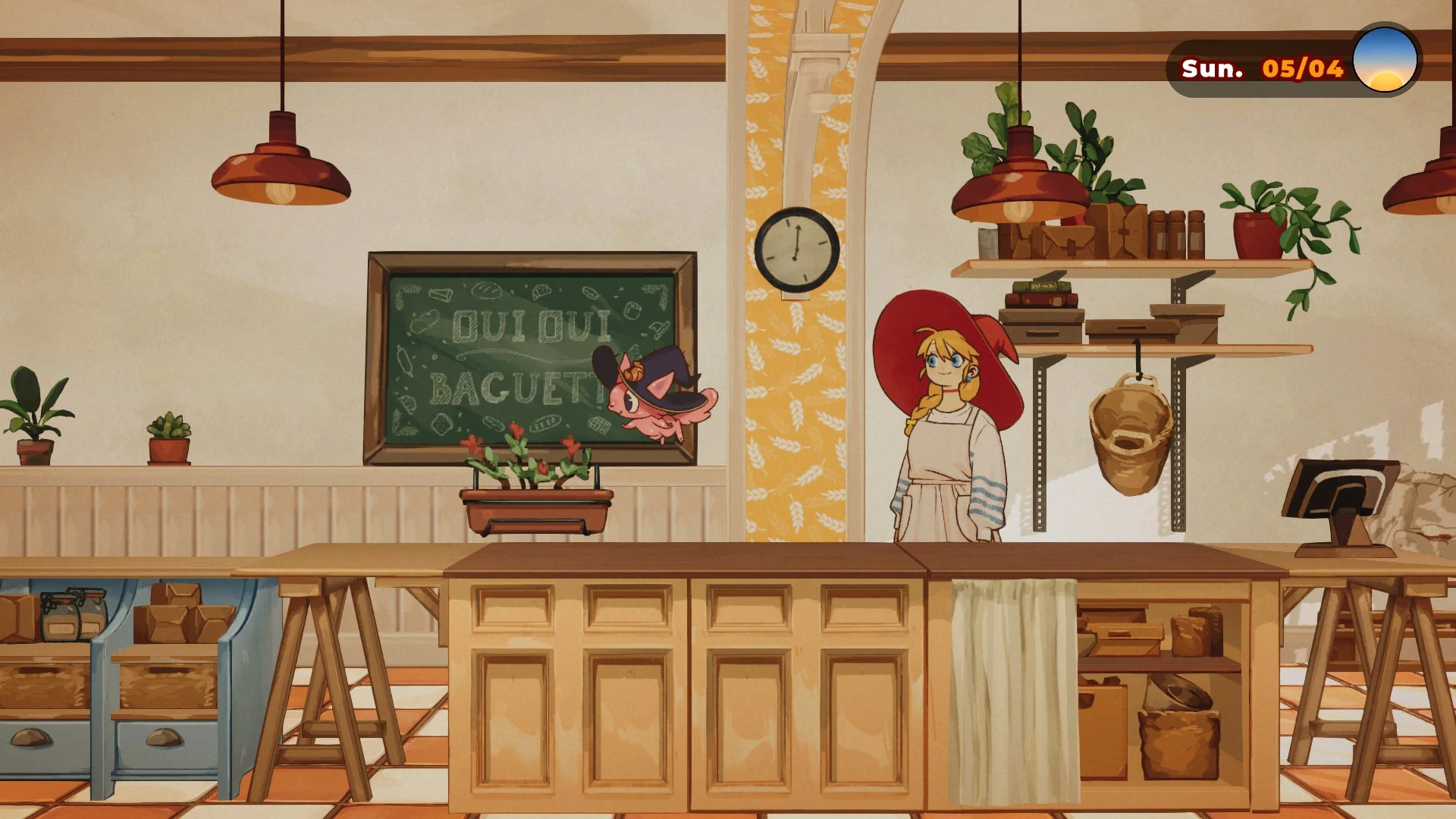 The Witch’s Bakery:パンとレジが並ぶ店内で、お客さんを迎える魔女ルネの公式画面