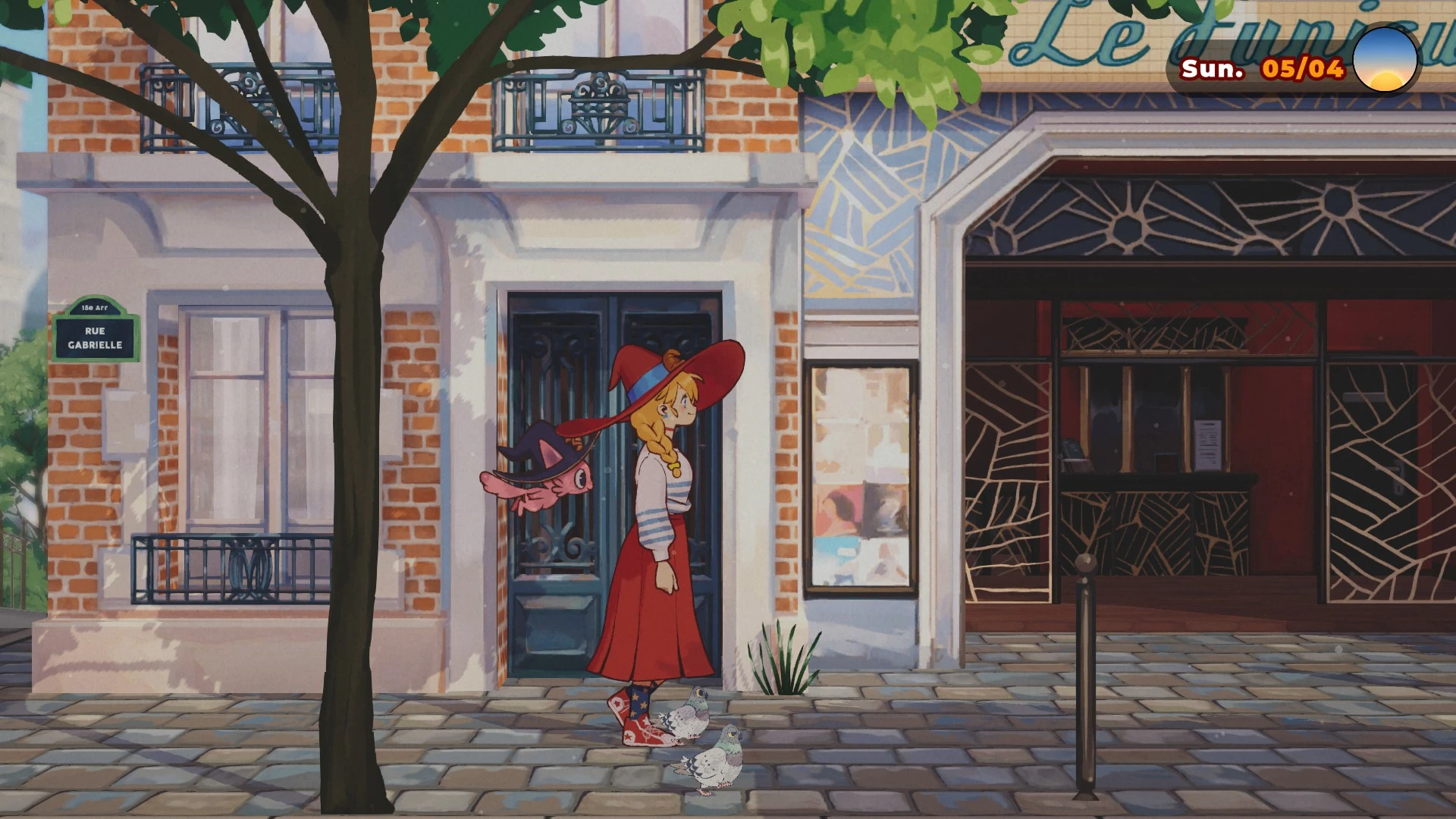 The Witch’s Bakery:ルネがパリの街路と店先を歩く公式ゲーム画面
