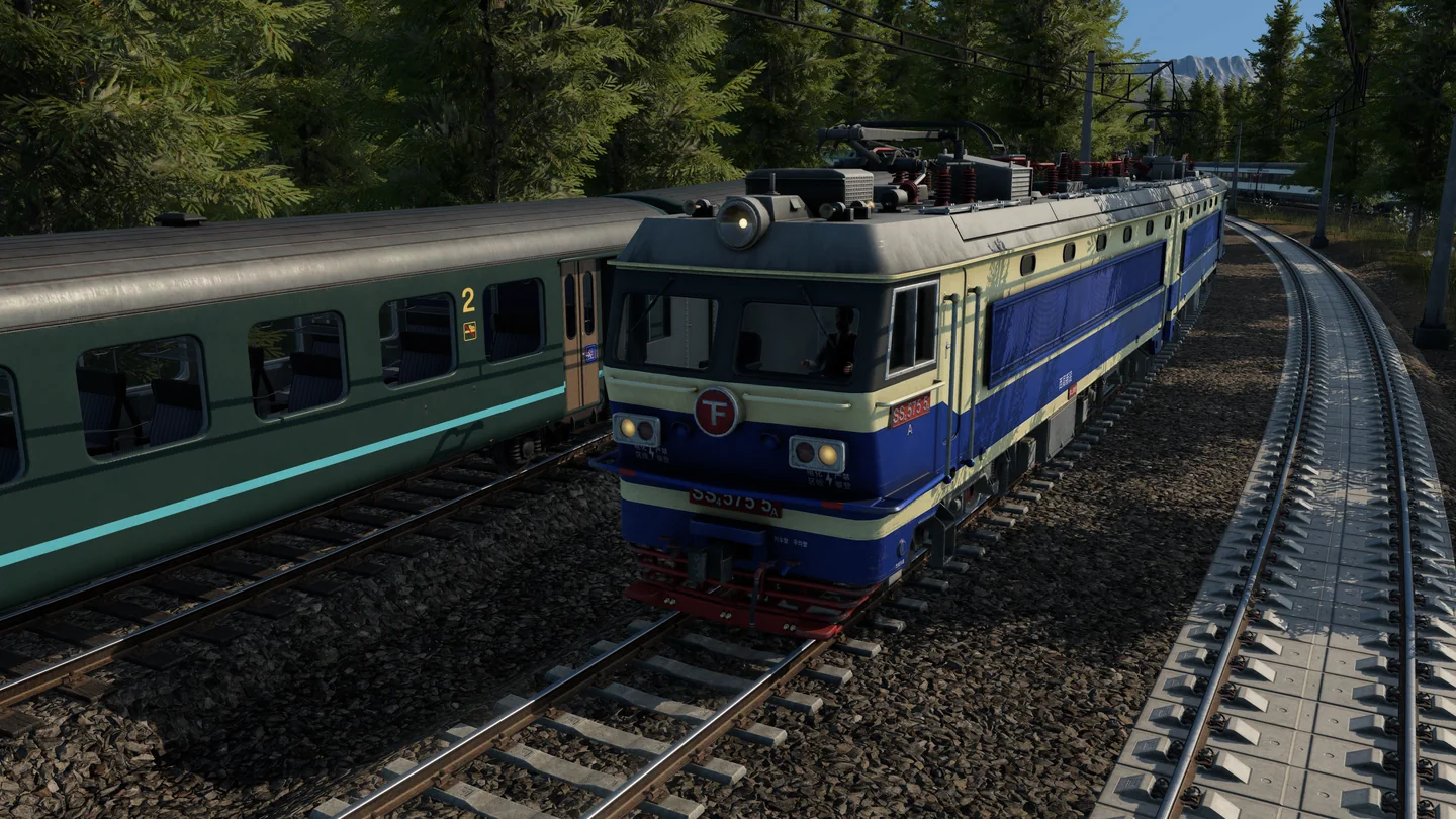 Transport Fever 3：旅客列車が並走する画面