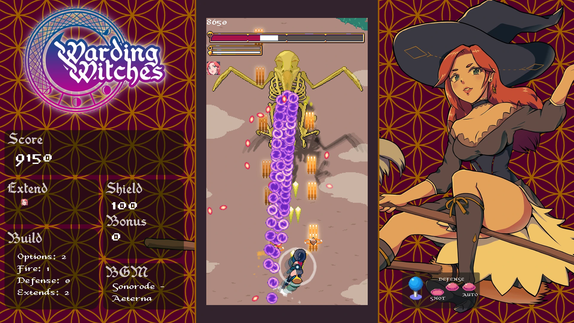 Warding Witches:魔女が縦長のステージで敵と弾幕に向き合う公式ゲーム画面