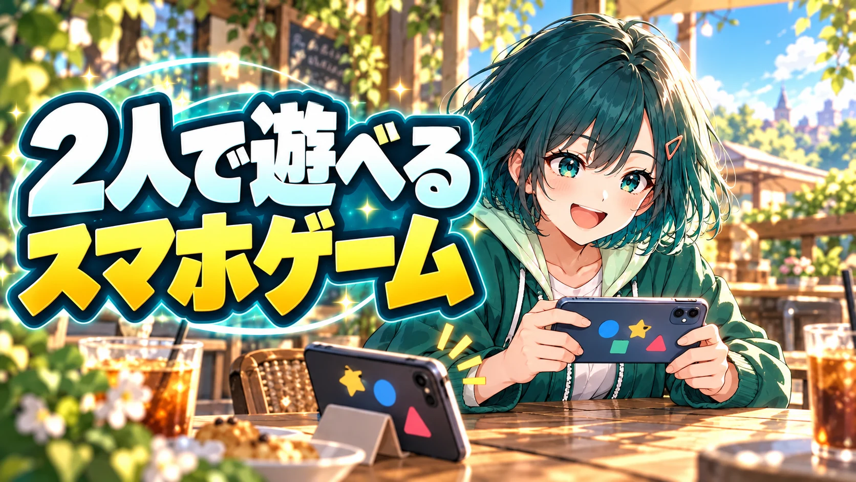 2人で遊べるスマホゲーム — たよりと2台のスマートフォンの編集イラスト